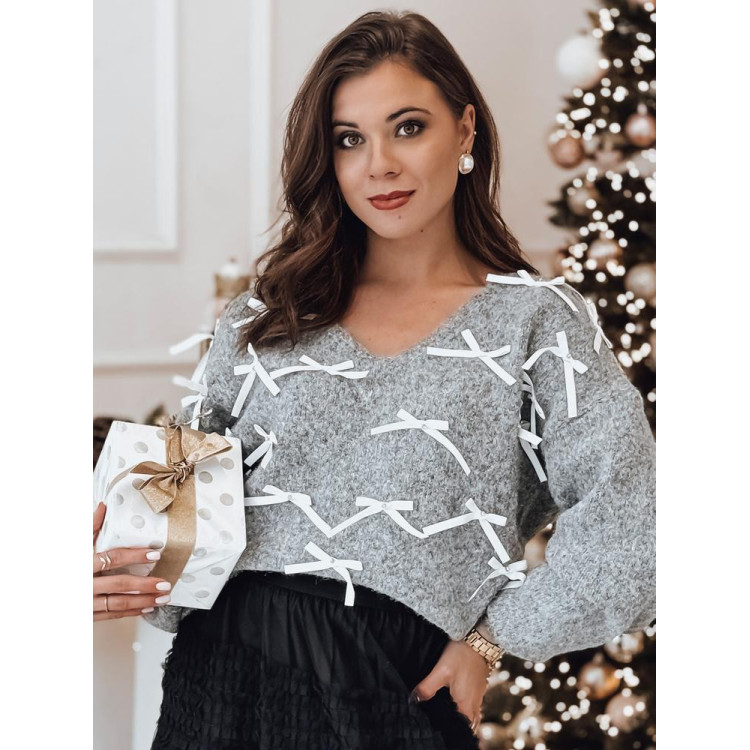 Ženski siv pulover s pentljami MY2361