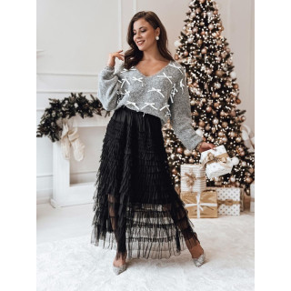 Ženski siv pulover s pentljami MY2361