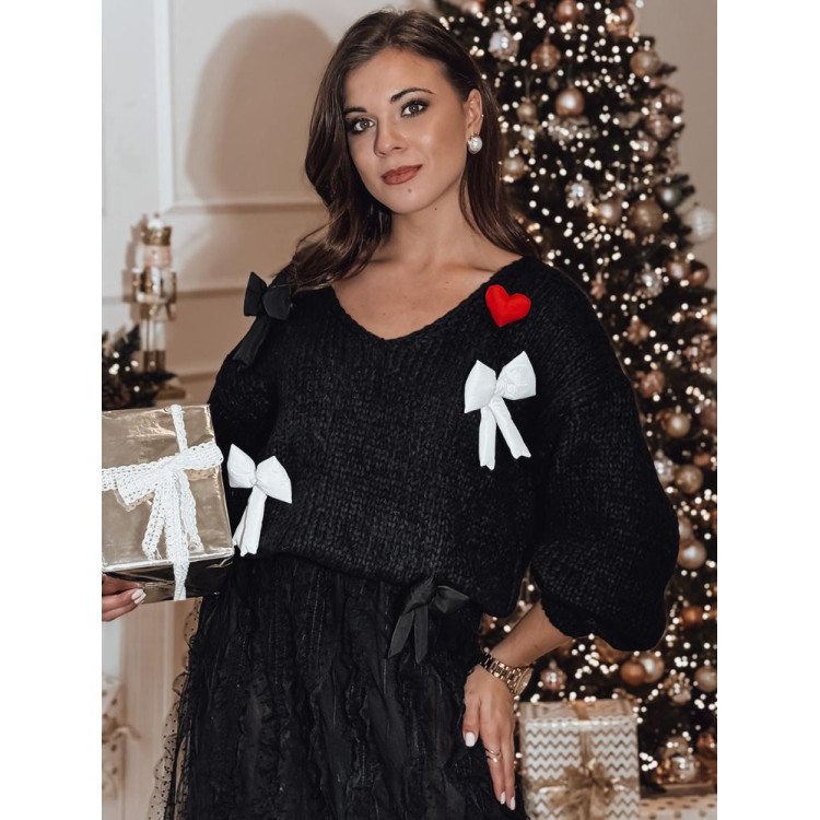 Črn ženski pulover s polnjenimi pentljami MY2364