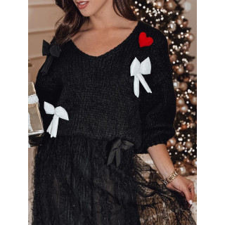 Črn ženski pulover s polnjenimi pentljami MY2364