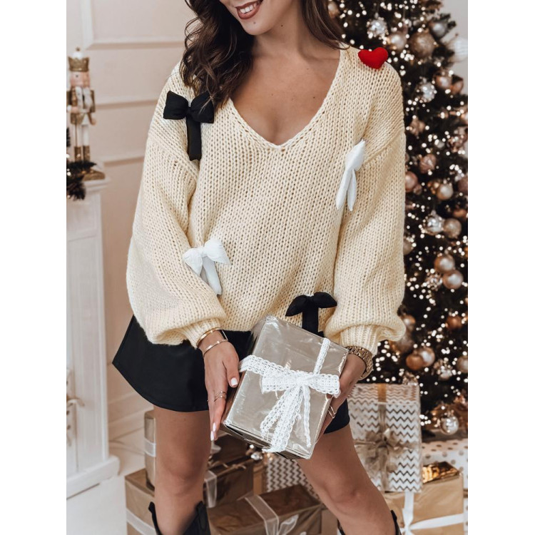 Bež ženski pulover s polnjenimi pentljami MY2363