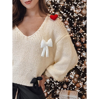 Bež ženski pulover s polnjenimi pentljami MY2363