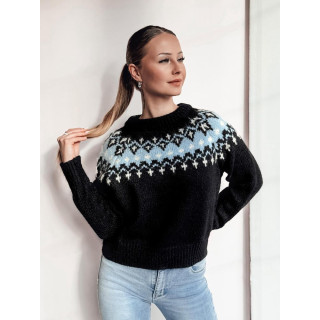 Ženski črn pulover s skandinavskim vzorcem MY2350