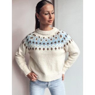 Svetlo bež ženski pulover s skandinavskim vzorcem MY2351