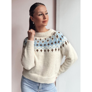 Svetlo bež ženski pulover s skandinavskim vzorcem MY2351
