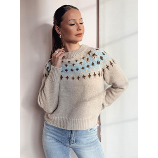 Ženski bež pulover s skandinavskim vzorcem MY2349
