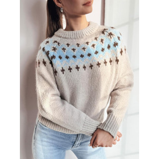 Ženski bež pulover s skandinavskim vzorcem MY2349