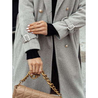 Dolg svetlo rjav ženski plašč na vezalke NY0744