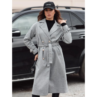 Ženski dolg siv plašč na vezalke NY0742