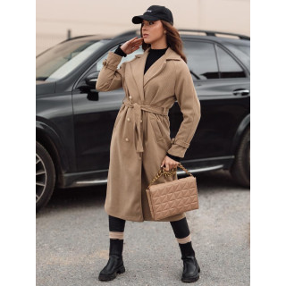 Rjav dolg ženski plašč na vezalke NY0743