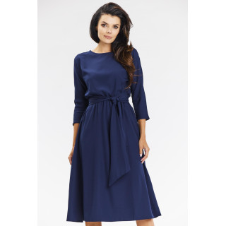 Ženska mornarsko modra midi obleka s 3/4 rokavi