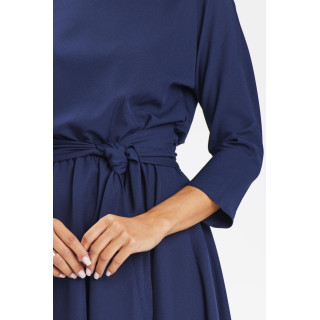 Ženska mornarsko modra midi obleka s 3/4 rokavi