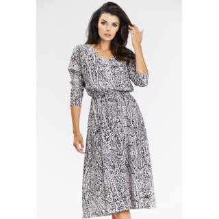 Ženska vzorčasta midi obleka v rjavi barvi