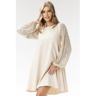 Zelena obleka A-kroja z rokavi z bleščicami