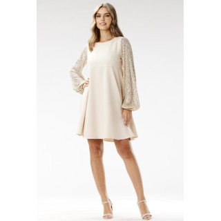 Zelena obleka A-kroja z rokavi z bleščicami