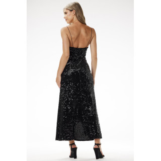 Ženska siva obleka brez naramnic z bleščicami