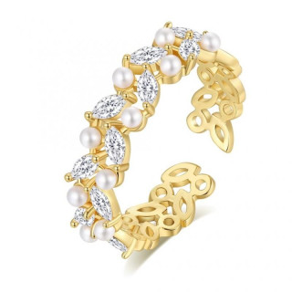 Ženski nastavljiv prstan s cirkoni in biseri