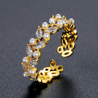 Ženski nastavljiv prstan s cirkoni in biseri