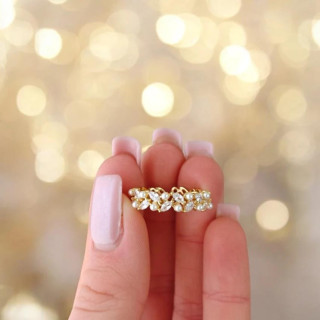 Ženski nastavljiv prstan s cirkoni in biseri