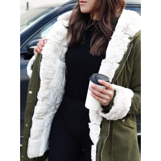 Ženska zelena parka s krznom TY4763