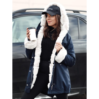 Temno modra ženska parka s krznom TY4764