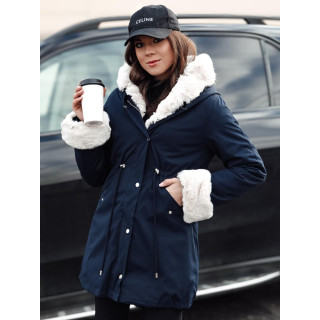 Temno modra ženska parka s krznom TY4764