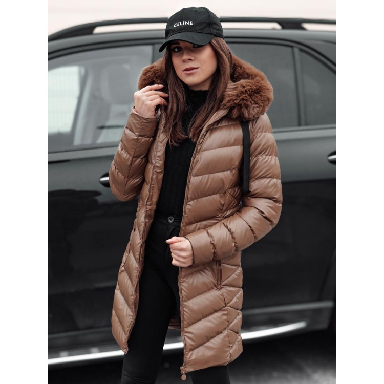 Svetleča ženska jakna v rjavi barvi TY4774