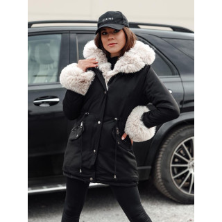 Črna ženska parka s krznom TY4771