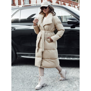 Dolga ženska bež jakna z velikim ovratnikom TY4572