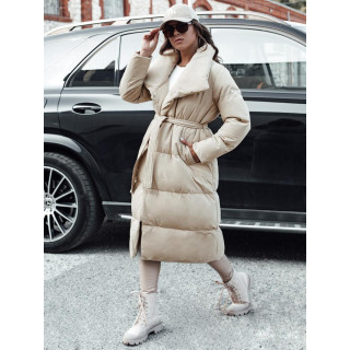 Dolga ženska bež jakna z velikim ovratnikom TY4572