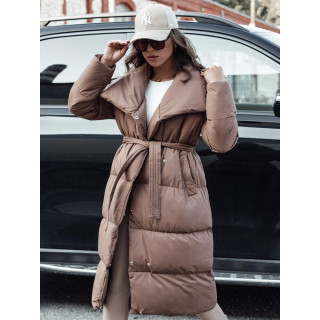 Ženska dolga rjava jakna z velikim ovratnikom TY4571