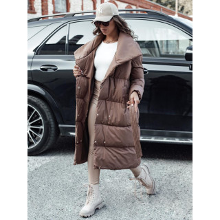 Ženska dolga rjava jakna z velikim ovratnikom TY4571