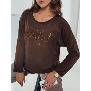 Oversize ženska majica s kratkimi rokavi čokoladne barve RY2667