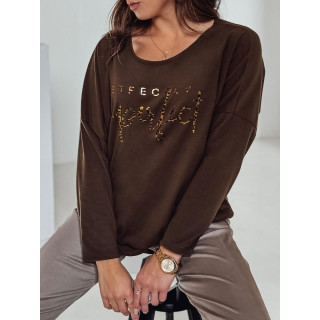 Oversize ženska majica s kratkimi rokavi čokoladne barve RY2667