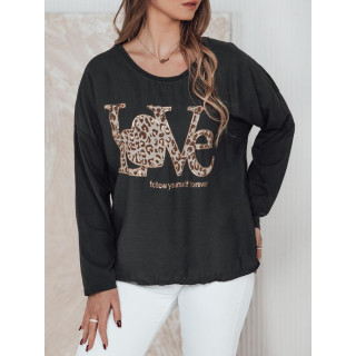 Ohlapna ženska temno siva majica s potiskom RY2697