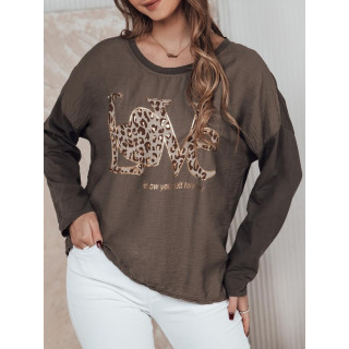 Temno rjava ohlapna ženska majica s potiskom RY2698