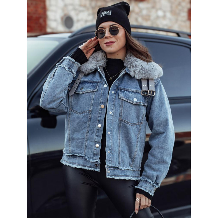 Ženska modra denim jakna s krznom TY4755