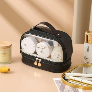 Dvonadstropna črna kozmetična torbica