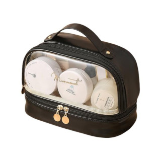 Dvonadstropna črna kozmetična torbica