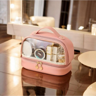 Rožnata dvonadstropna kozmetična torbica