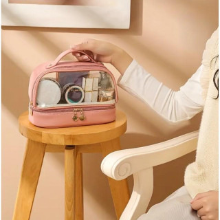 Rožnata dvonadstropna kozmetična torbica