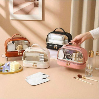 Rožnata dvonadstropna kozmetična torbica