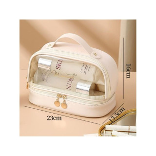 Rožnata dvonadstropna kozmetična torbica