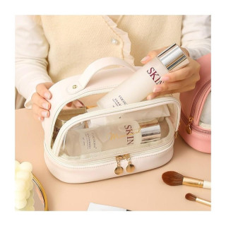 Dvonadstropna kozmetična torbica krem barve