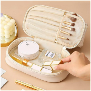 Dvonadstropna kozmetična torbica krem barve