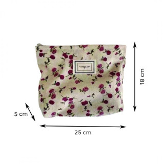 Bež kozmetična torbica z rdečimi rožicami