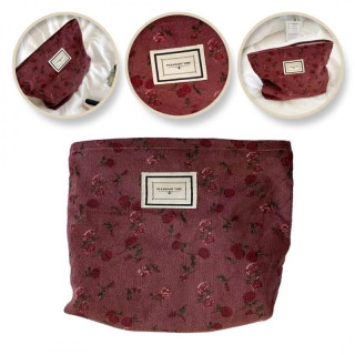 Bordo kozmetična torbica z rožicami