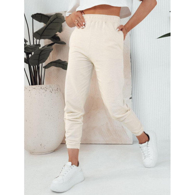 Ženske krem hlače z visokim pasom UY2086