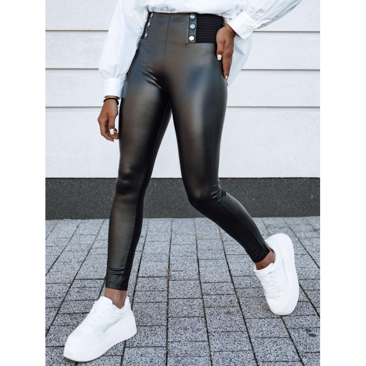 Črne povoščene hlače z visokim pasom UY2154