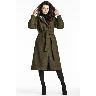 Kaki ženski plašč s pasom